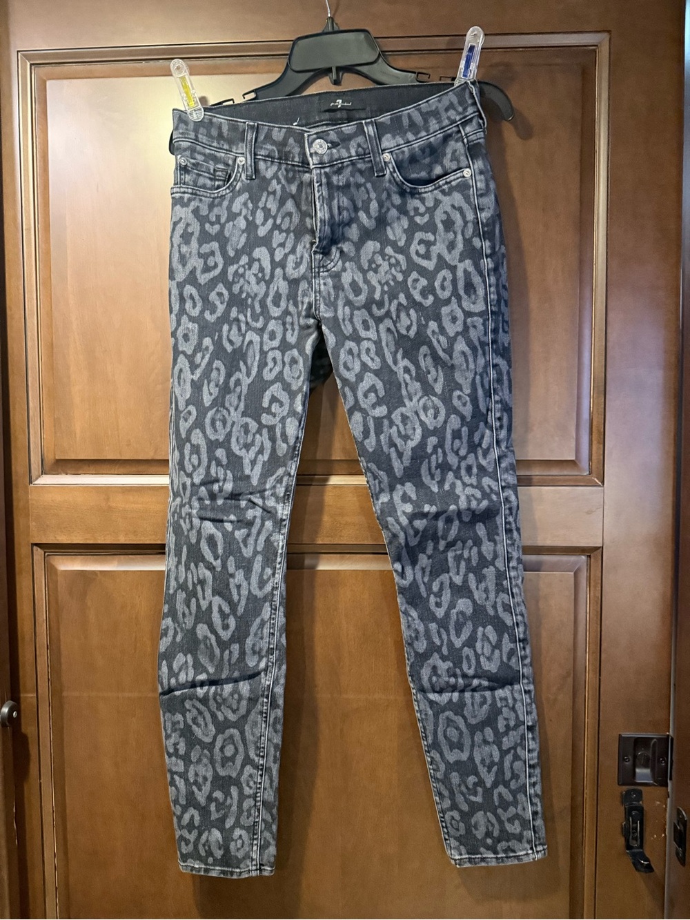 7 For All Mankind Grey Leopard Print Skinny Jeans